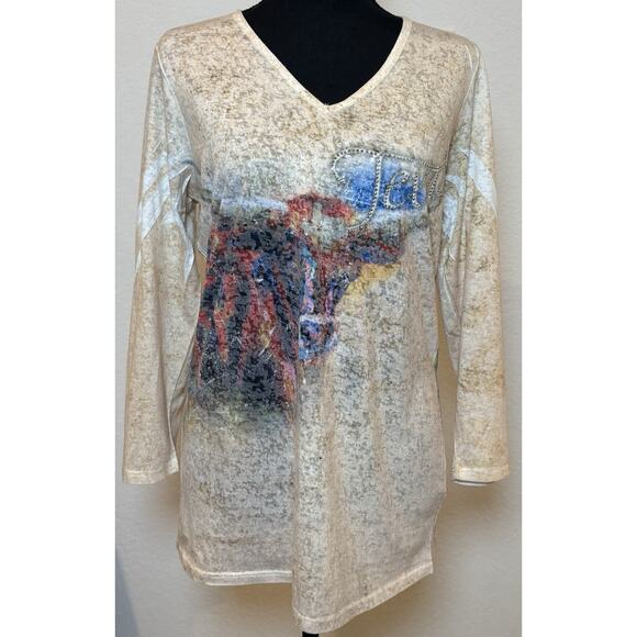 Reba “Texas” Embellished Knit Top 3/4 Sleeves Size Small - Picture 1 of 5